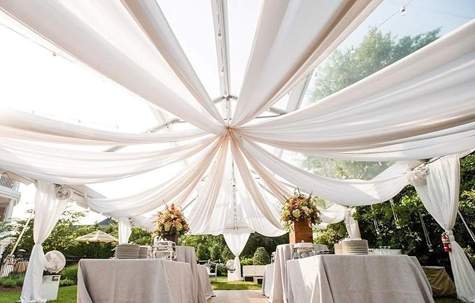 AK TRADING CO. 120" Wide (10ft Wide) X 120 Yards Roll - Sheer Voile Chiffon Fabric - Perfect for Draping Panels and Masking for Weddings, Parties & Events, Tent Draping - White