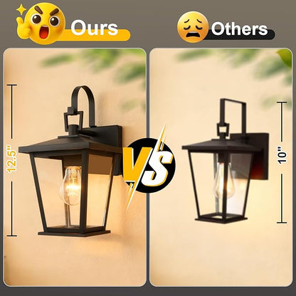 Kalium Outdoor Light Fixtures Wall Mount, Waterproof Exterior Wall Lanterns with Glass, Matte Black, Outside Wall Sconces, Front Porch Lighting for House Garage Doorway Patio 12.5 in