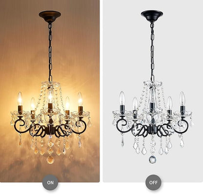 ANJIADENGSHI Small Crystal Chandelier, Modern Black Chandelier Dining Room Light Fixture, Mini Crystal Pendant Light for Bedroom Ceiling Light Fixture for Living Room Entryway Kitchen Island Hallway