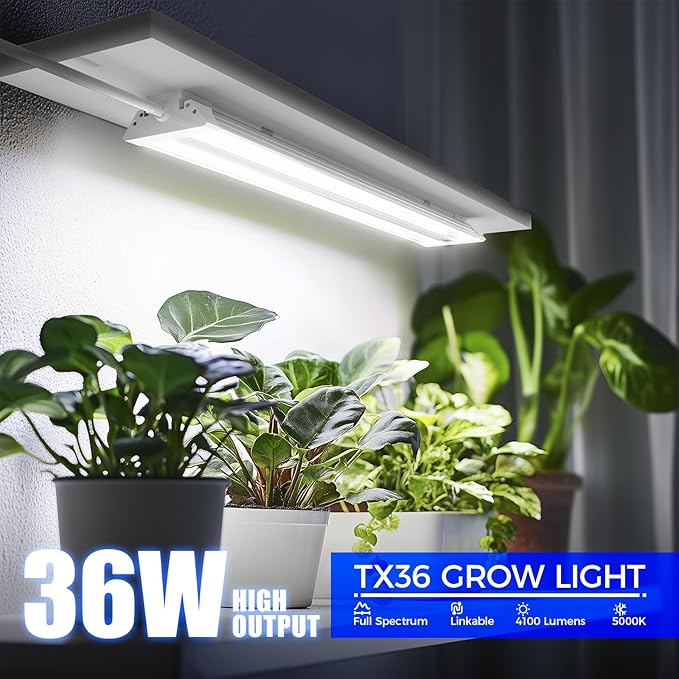 Barrina TX36 2FT Grow Light for Indoor Plants, 144W(4 x 36W, 800W Equivalent), High PPFD, 5000K Full Spectrum, Mechanical Timer, Hanging Grow Lights for Seedings with On/Off Switch, Linkable, 4 Packs
