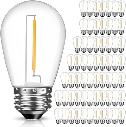 GvvooHome 64 Pack S14 LED Replacement Light Bulbs, Shatterproof Plastic 1W Outdoor String Light Bulbs for Patio, Garden, Waterproof, E26 Regular Medium Screw Base, Warm White