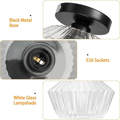 FRIDEKO HOME Semi Flush Mount Ceiling Light - Glass Hallway Lighting Fixtures Ceiling Black Ceiling Light Fixture for Hallway Bedroom Kitchen Bathroom Entryway (Black)