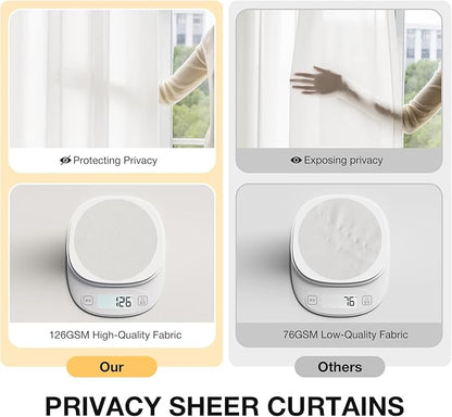 Anmao Non-See-Through Off White Privacy Semi Sheer Curtains for Living Room 80 Inch Length 2 Panels Set, Light Filtering That Let Light in Rod Pocket Window Drapes for Bedroom, 52W x 80L, Ivory White