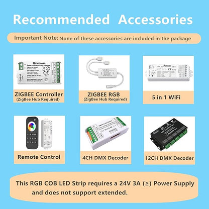 GIDEALED 24V COB RGB LED Strip Light 32.8ft,16 Million RGB Colors Changing,High Density 6720 LEDs Flexible COB LED Strip Light DC 24V for Bedroom Decoration (Without LED Controller&24V Power Supply)
