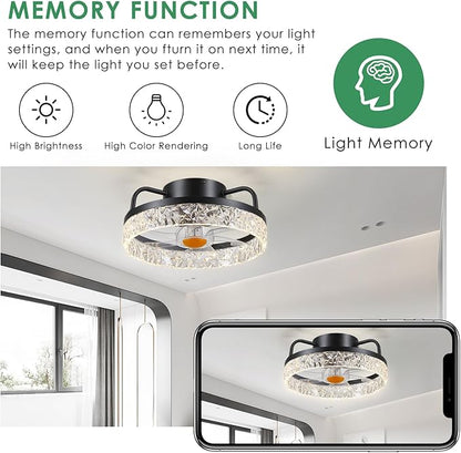 Mpayel 13" Ceiling Fans with Lights and Remote - Flush Mount Low Profile Ceiling Fans - Bladeless Enclosed Fans with Led Light and Stepless Dimming, Small Modern Fan for Bedroom