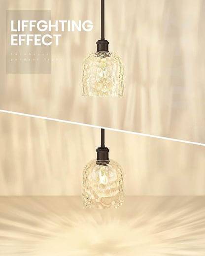 zeyu Large Kitchen Pendant Lightings, Hanging Ceiling Lights Fixtures Kitchen 2 Pack, Adjustable Hanging Lights with Clear Hammered Glass, Oil Rubbed Bronze Finish, ZJF63MIL-L-2PK ORB