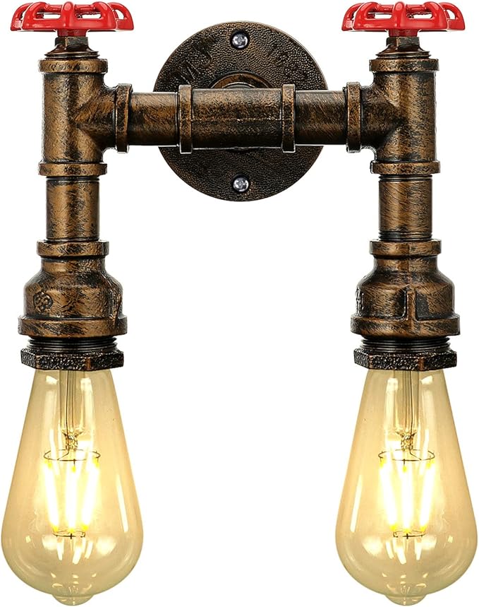 Kawell Vintage Wall Light Fixtures Industrial Retro Wall Sconce Light Creative Water Pipe Wall Lamp Iron Art E26 60W Max for Bedroom Kitchen Restaurant Loft Cafe Bar Hallway