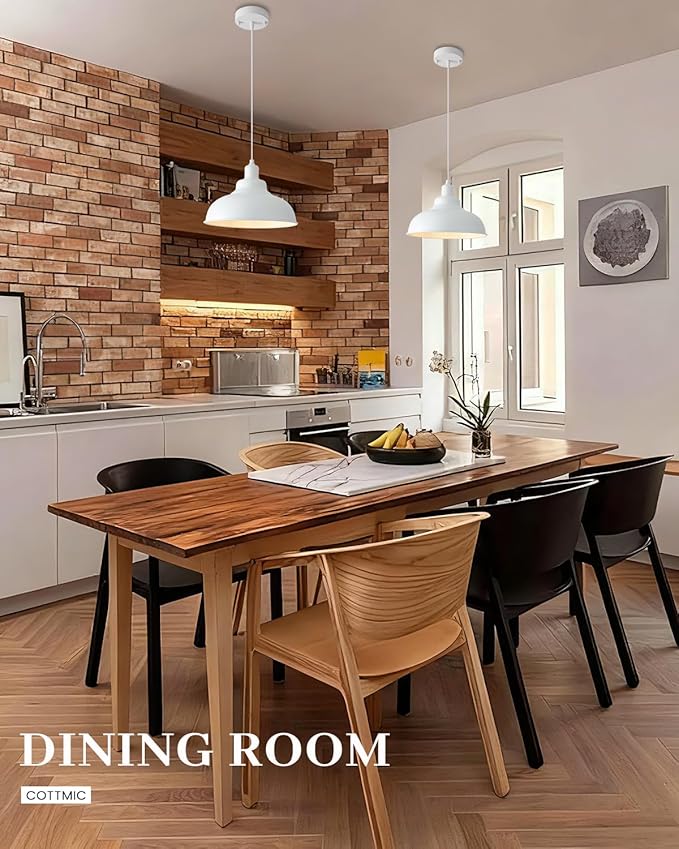 White Pendant Light, Farmhouse Pendant Lights Kitchen Island 2 Pack, 11.4in Modern Pendant Light Fixture, Adjustable Height, Pendant Lighting for Dining Room, Living Room, Hallway
