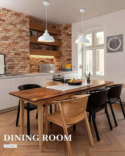 White Pendant Light, Farmhouse Pendant Lights Kitchen Island 2 Pack, 11.4in Modern Pendant Light Fixture, Adjustable Height, Pendant Lighting for Dining Room, Living Room, Hallway