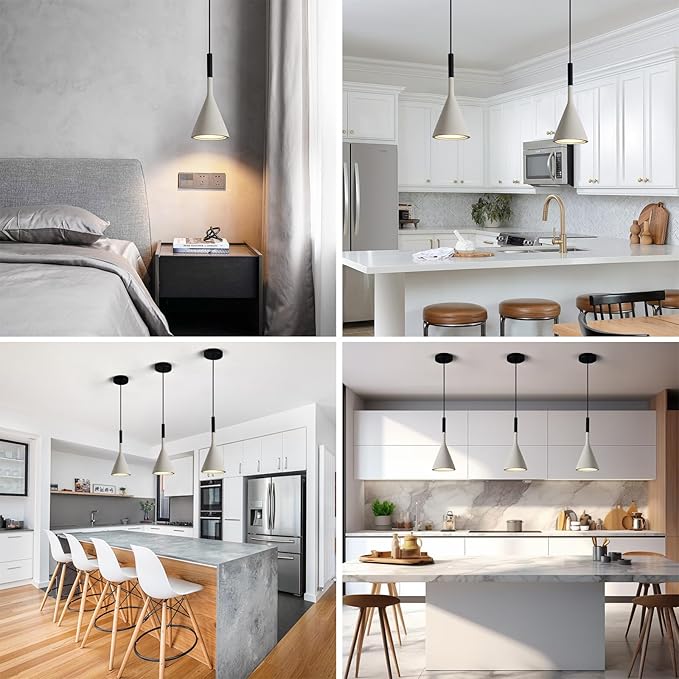 Farmhouse Grey Pendant Light Fixtures 1-Light Concrete Industrial Kitchen Island Pendant Lighting for Dining Room Bedroom Hallway Pendant Ceiling Lamp(2-Pack)