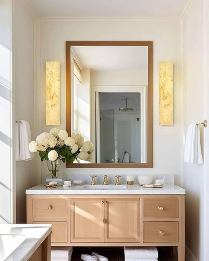 Alabaster Wall Sconces Natural Marble Bathroom Vanity Wall Light Fixture 21.7" Long Marble Wall Sconce Square Alabaster Stone Wall Mount Light Warm Light for Living Room Bedroom Hallway Stairs