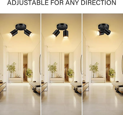 AUQUEE LED 2 Light Track Lighting Kit, LED Track Lighting Fixtures, Black Round Ceiling Spot Lighting, Flexibly Rotatable Light Head for Kitchen, Living Room, Bedroom, GU10 Bulb Not Included