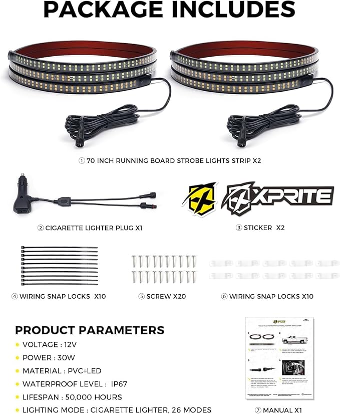 Xprite 2PCS 70 Inch Running Board Lights, 864 LED Emergency Strobe Light Strip, Truck LED Light Strip, Flexible Waterproof Running Board Emergency Lights for Trucks Pickup SUV Jeep – Amber & Green