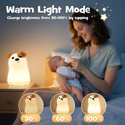 Squishy Puppy Night Light with RGB Mode 3 Brightness Adjustable Nursery Breastfeeding Nightlight Cute Novelty Smile Dog Animal Lamp Rechargeable Silicone Touch Bedside Lamp for Bedroom Dorm Decor