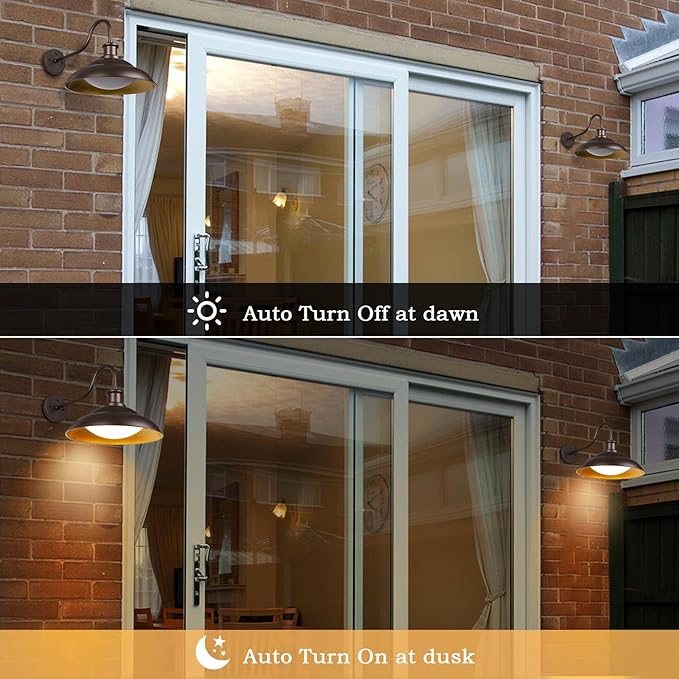 Dusk to Dawn Outdoor LED Barn Lights, 16 Inch Large Farmhouse Exterior Wall Light Fixtures with Adjustable Color Temperature, Modern Bronze Porch Lights Outside for House Garage Doorway