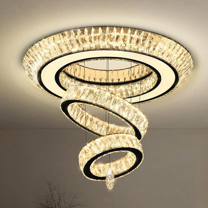 32 in Black LED Ring Chandelier, Crystal Ceiling Light for Living Room Flush Mount Chandelier Lighting Remote Dimmable, Compatible with Sloped Ceiling