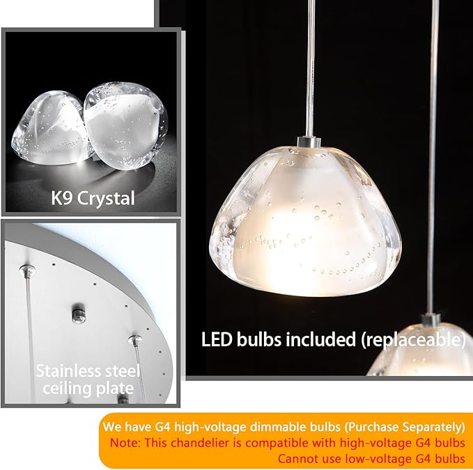 20-Light Modern Chandeliers for Entrance High Ceiling Chandelier Living Room Lights Fixture LED Ceiling Lamp Bubble Crystal Adjust Hanging Pendants Lighting for Stairwell Hallway Foyer
