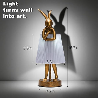 Easter Bunny Lamp, Rabbit Table Lamp for Bedroom, 15.7" Vintage LED Desk Light with Linen Lampshade, Cute Animal Night Light Gift for Kids Girls, Easter Basket Stuffers for Toddler (Light Gray)