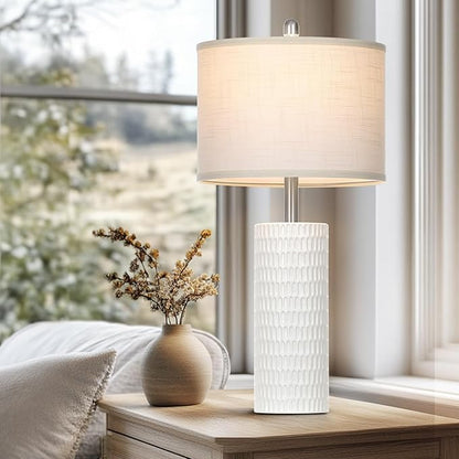 Cinyirong 27" Ceramic Table Lamp, Farmhouse Table Lamp for Living Room, White Lamp for Bedroom, Night Stand, Modern Bedside Lamp Set of 2, End Table Lamps, White(2 Bulbs Included)
