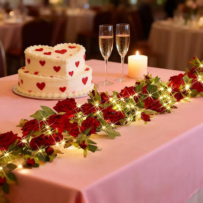 GOESWELL Rose Flowers Vines Garland Lights: 6FT Artificial Flower Vine Lights for Room Wall Decor - Fake Red Roses Hanging Vine Light Indoor for Wedding Arch Backdrop Decorations