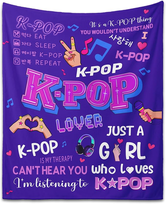 Kpop Gifts Blanket for Teen Girls - K Pop Gifts for Teen Girls Women K-Pop Fans Music Lovers, Kpop Merch Stuff, Graduation Christmas Birthday Gifts for BFF Girl Women, K-pop Blanket 60''x50''