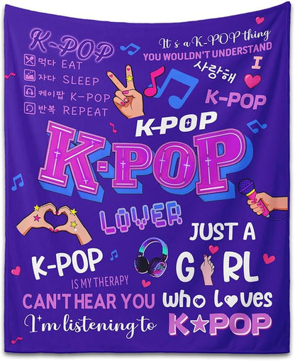Kpop Gifts Blanket for Teen Girls - K Pop Gifts for Teen Girls Women K-Pop Fans Music Lovers, Kpop Merch Stuff, Graduation Christmas Birthday Gifts for BFF Girl Women, K-pop Blanket 60''x50''