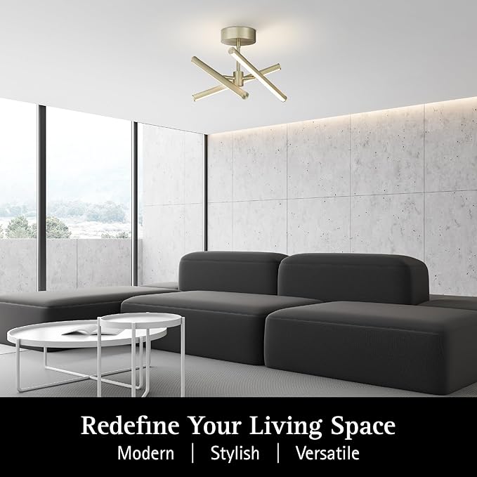 Ultralux Free Form LED Ceiling Light Fixture - Dimmable & Customizable, Semi-Flush Mount with Adjustable Light Bars - Easy-Install, Energy Efficient LED - (16", Brushed Nickel)