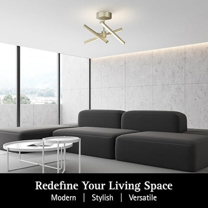 Ultralux Free Form LED Ceiling Light Fixture - Dimmable & Customizable, Semi-Flush Mount with Adjustable Light Bars - Easy-Install, Energy Efficient LED - (16", Brushed Nickel)