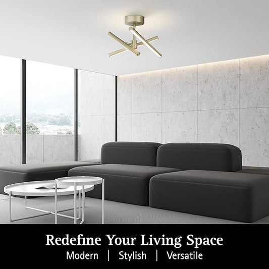 Ultralux Free Form LED Ceiling Light Fixture - Dimmable & Customizable, Semi-Flush Mount with Adjustable Light Bars - Easy-Install, Energy Efficient LED - (16", Brushed Nickel)
