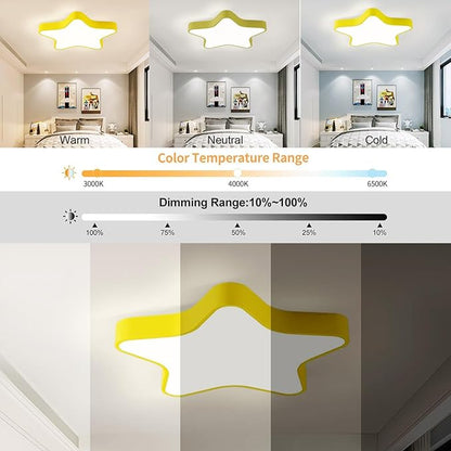 LED Ceiling Light Fixture, Modern Pentagram Recessed Ceiling Lights, 3000K-6000K Dimmable Light, Close to Lighting Flush Mount Living Room Pendant Lamps (Yellow, 16inch)