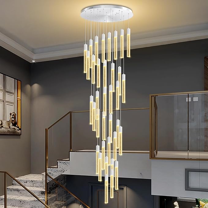 200" Extra Long Crystal Chandelier High Ceiling Lighting 36-Lights Modern Bubble Pendant Light Dimmable LED Staircase Foyer Entryway Villa Loft Duplex Hall Hotel Lobby Tall Ceiling Pendant Fixture