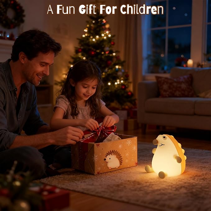 Night Light for Kids, 7 Color Changing Hedgehog Silicone Night Light with Timer, 3 Levels Dimmable Lamp, LED Rechargeable Bedside Nursery Lamp, Cute Animal Nightlight for Toddler Boys Girls (Hedgehog)