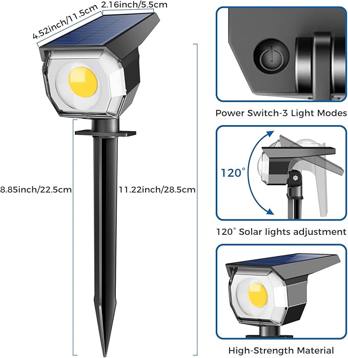 Peasur 18 Pack Solar Lights Outdoor, Spotlights Outdoor Waterproof 3 Modes, 2-in-1 Auto On/Off Solar Spot Landscape Lighting Outside for Tree Plants Yard Garden Pathway, Warm White
