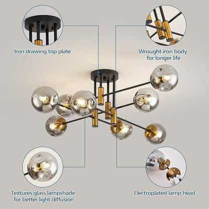 DDLLDESHI 8 Light Sputnik Ceiling Light Fixture Glass Globe Bubble Modern Chandelier for Dining Room Bedroom Kitchen Living Room Hallway Entryway Office