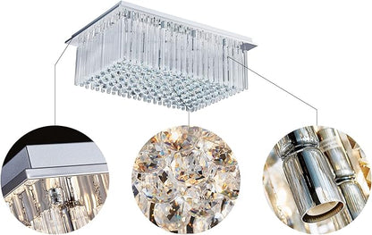 Saint Mossi 12-Lights Modern Chandelier Lamp K9 Crystal Chandelier Light Fixture,Modern Flush Mount Ceiling Light Fixture Raindrop Chandelier for Bedroom,Dining Room,Livingroom,L32 x W22 x H10