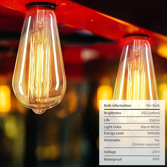 Minetom LED Edison Light Bulbs，Equivalent 60W Incandescent Light Bulbs，E26 Base，Warm White，6Pcs