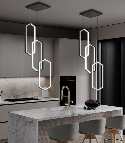 3-Rings Dimmable Pendant Lighting Adjust LED Mini Chandelier Ceiling Light Fixtures for Kitchen Island Dining Room Living Room Bedroom Black