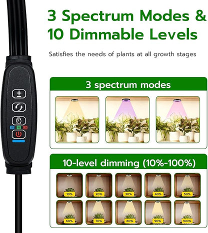 Mcbazel Ceiling Grow Lights for Indoor Plants, with 3/9/12H Auto Timer Switch, 3 Colors,10 Dimming, Quad Head, Corded, Mini Growing Lamp for Pot Plants, Succulents, Shelves