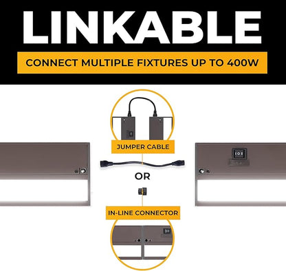 LED Under Cabinet Lighting Hardwired - 3CCT 9 Inch Bronze Finish - Undercabinet Lights for Kitchen - Linkable Undercounter Dimmable Plug in Light or Hard Wired - Under Counter Fixture Direct Wire