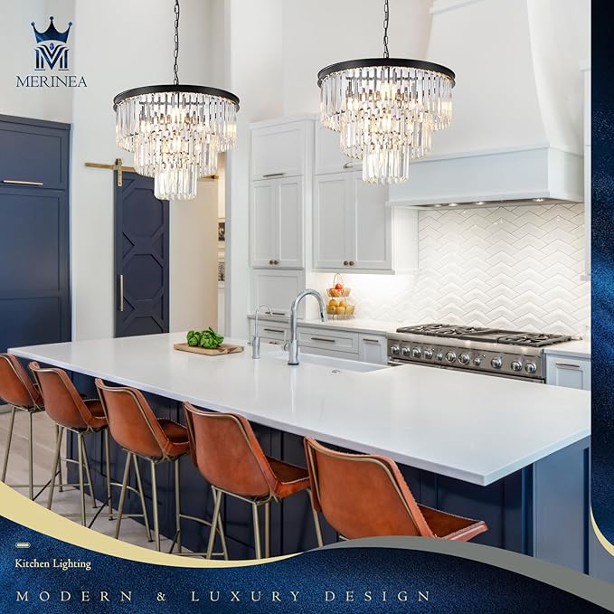 Crystal Chandeliers Black Modern Round 20" Chandelier 7 Lights 3-Tier Ceiling Pendant Light Fixture Luxury K9 Crystal Lighting for Living Room Dining Room Bedroom Kitchen Foyer