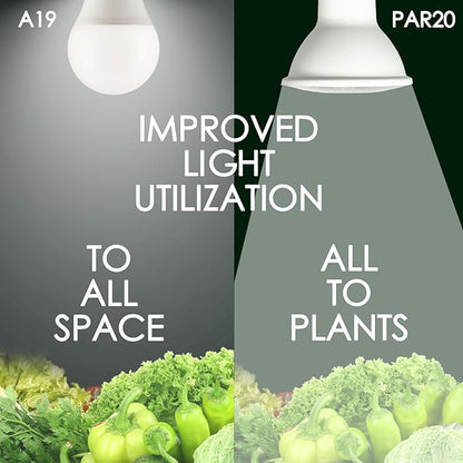 Full Spectrum 7W PAR20 E26 Base Grow Light Bulbs, Indoor Plants Seeds Greens Vegs Microgreens High PPFD, Efficient Light Cast, Energy Saving, LED 150 Watt Equiv for Plants All Stage Grow 4Pack
