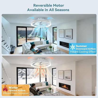 AIKVSXER Ceiling Fans with Lights,20 Inch Low Profile Fandelier with APP Control, Ultra Quiet,3CCT and 6 Wind Speeds for Bedroom, Living Room Modern Flush Mount Fan Light (White, 20inch-Stripe Fold)