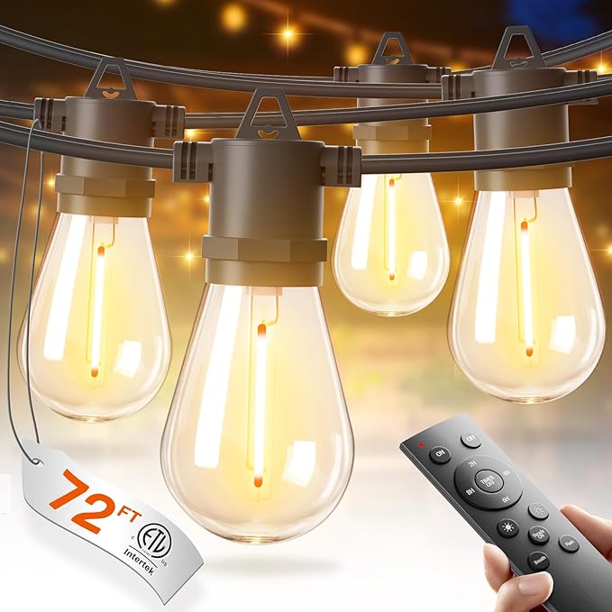 addlon 72FT(2-Pack*36FT) LED Outdoor String Lights with 24 Edison Vintage Shatterproof Bulbs, Commercial Grade Patio Lights, IP65 Waterproof for Balcony, Backyard and Garden, Warm White