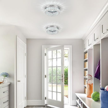 HOPGGIE 12 Inch Crystal Chandeliers LED Ceiling Light Flush Mount Ceiling Light Fixtures Modern Chandelier Light for Kitchen Closet Hallway Bedroom Foyer Laundry Room (Dimmable)