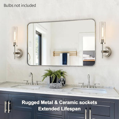 MOKATNG Wall Sconces Set of Two, Brushed Nickel Bathroom Sconces with Clear Glass, Hardwired Sconces Wall Decor Set of 2, Modern Wall Light Fixtures for Bathroom Mirror Living Room Bedroom Hallway