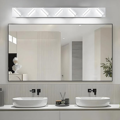 IZORRO LED Modern Bathroom Lights Fixtures(7-Light,Dimmable,360°Rotate),Matte White Acrylic Wall Lighting,Vanity Lights for Bathroom Over Mirror - 6000k 40In （No Assembly Required）