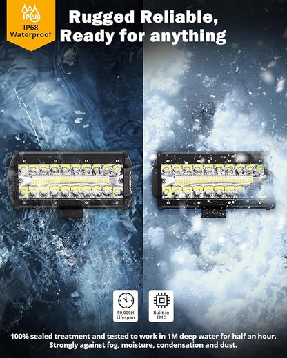 Auxbeam 6 Modes Amber White Series 7" 300W LED Light Bar, Flashing Strobe LED Pods Spot Flood Combo, Dual Color Amber Fog Lights for Jeep, Car, Motorcycle, ATV, UTV, SUV, Pair