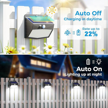 Peasur 2 Packs Solar Outdoor Lights Motion Sensor Solar Security Lights Waterproof with 3 Lighting Modes Solar Powered Wall Lights Outside for Garden Fence Yard