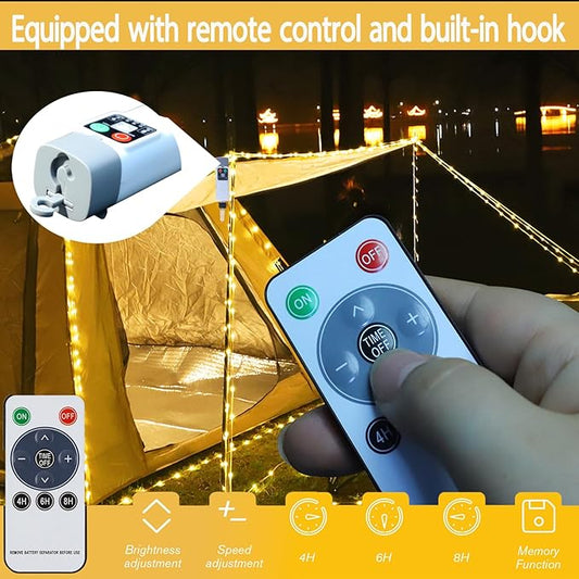 33FT 100 LED Rechargeable String Lights, USB Charging, IP65 Waterproof Outdoor Camping Lights, 8 Modes Fairy Lights with Remote Timer for Camping Patio Christmas Bedroom Decor Warm White