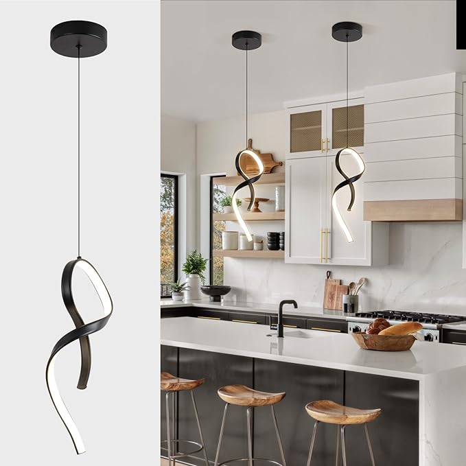 Modern Pendant Light Fixture,4500K LED Pendant Lights Kitchen Island Lighting, Adjustable Height Hanging Light for Kitchen Sink Dining Room Bedroom,1 Pack (Black)